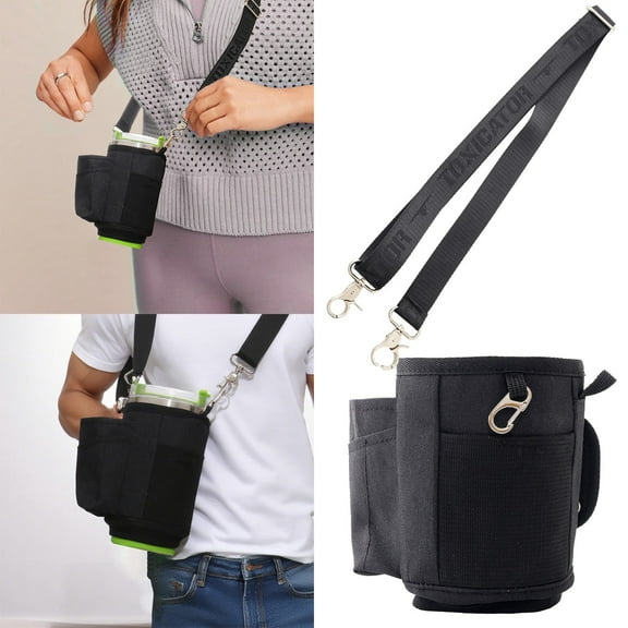 Lggsban Water Bottle Holder with Strap, Water Bottle Carrier Bag with Phone Pocket, Shoulder Hand Strap Insulated Neoprene 32/40 oz Water Bottle Sleeve for Walking Hiking Camping Gym,1PC,Black,Cloth