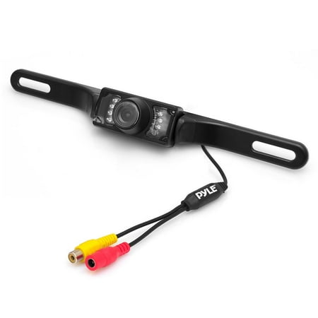PYLE PLCM10 - License Plate Rear View Camera - Built-in Distance Scale Lines Backup Parking/Reverse Assist Marine Grade Waterproof Adjustable Slim Bar Cam Night Vision LEDs w/ 420 TVL Resolution