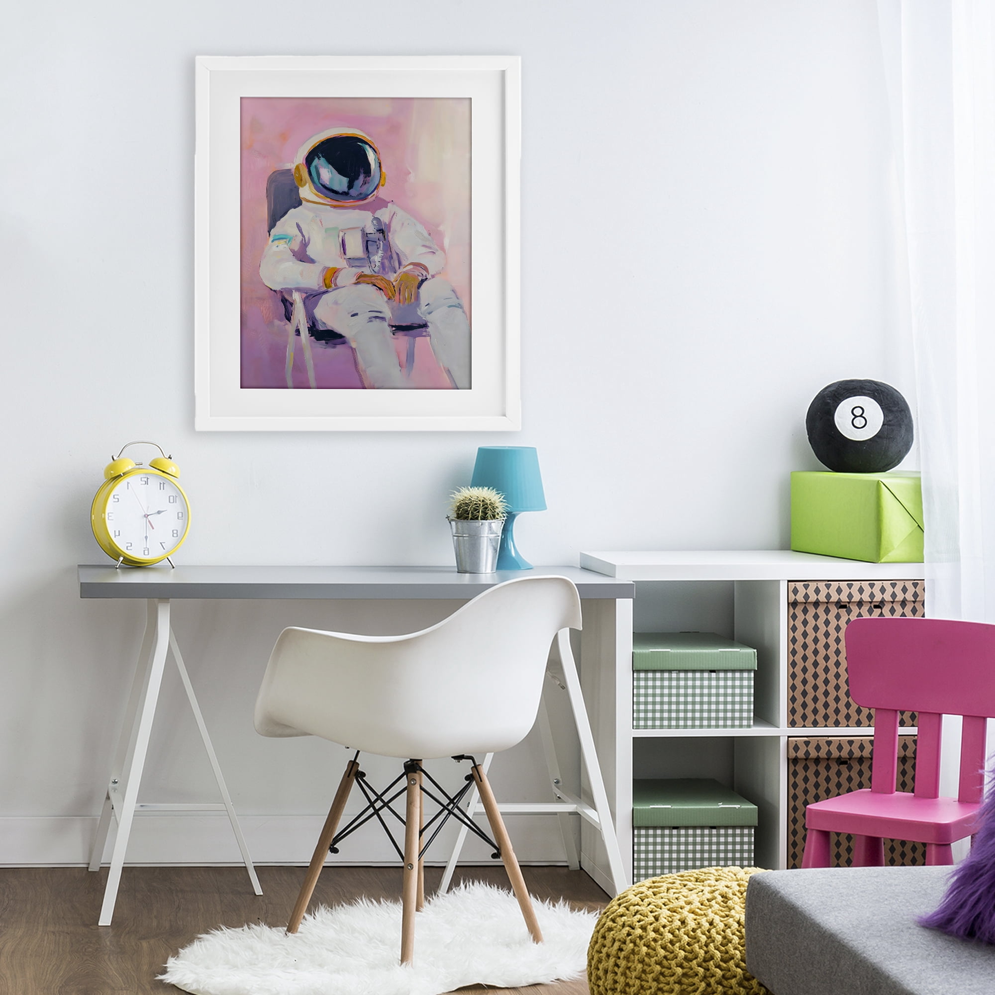 Stupell Industries Resting Astronaut on Chair White Framed Print Under Glass, design by The Prints Vibe