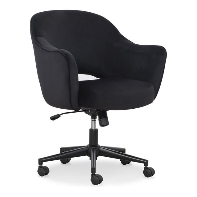 HFO Chaise de Bureau en Velours Synthétique Réglable en Hauteur Noire