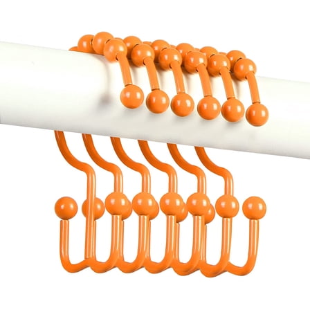 Shower Curtain Hooks,304 Stainless Steel Shower Rings for Bathroom,Double Glide Shower Hooks for Bathroom Shower Curtain Rods Curtains,Set of 12 Hooks,Orange