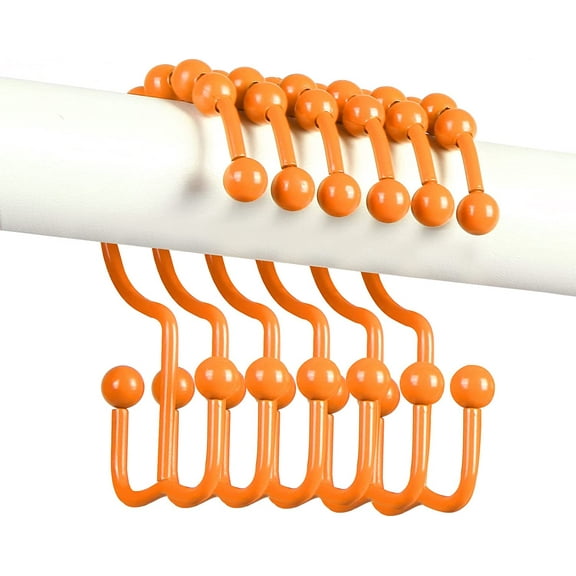 Shower Curtain Hooks,304 Stainless Steel Shower Rings for Bathroom,Double Glide Shower Hooks for Bathroom Shower Curtain Rods Curtains,Set of 12 Hooks,Orange