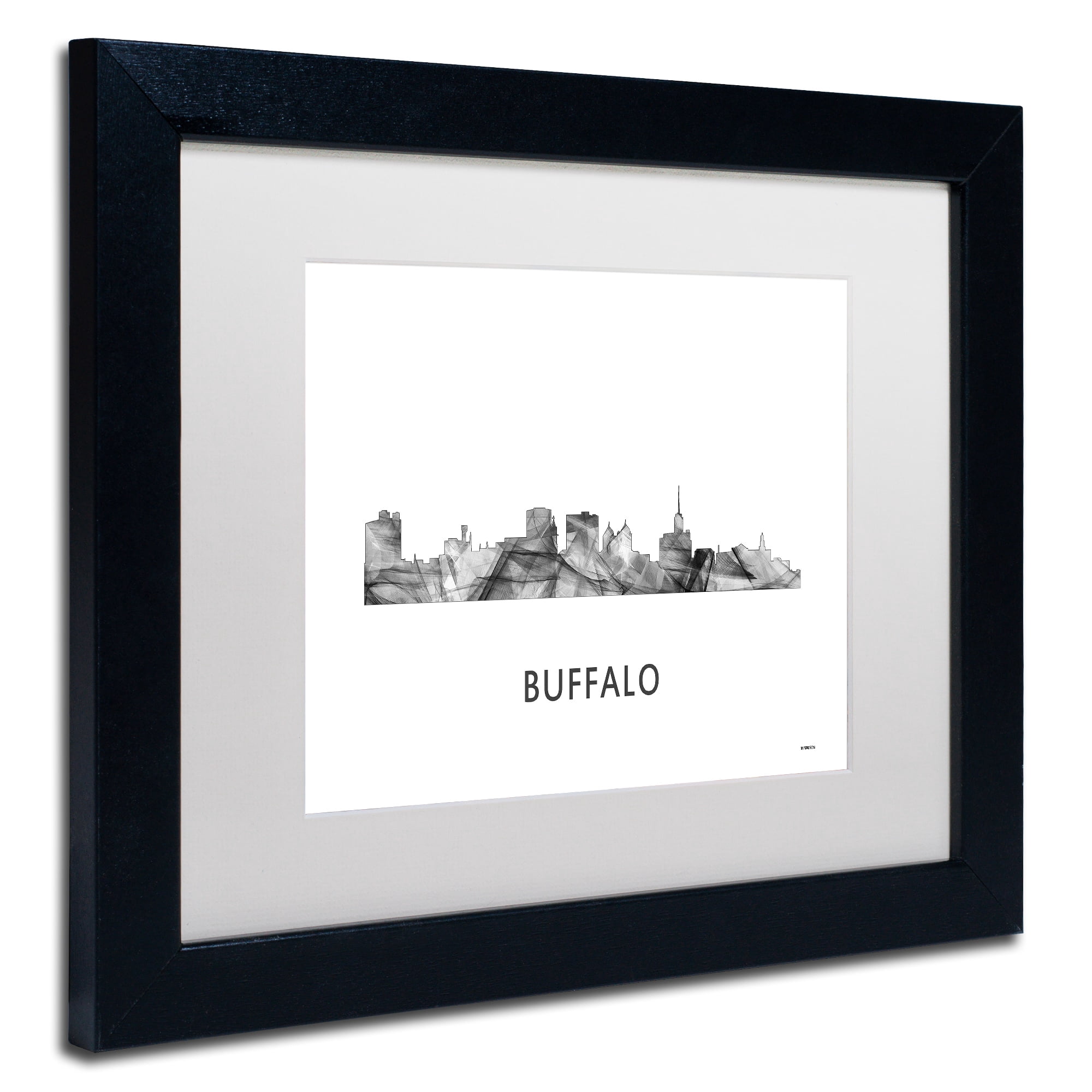 Trademark Fine Art 'Buffalo New York Skyline WB-BW' Canvas Art by Marlene Watson, White Matte, Black Frame