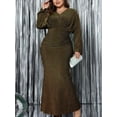 thumbnail image 4 of Women'S Holiday Evening Dress Glitter Long Sleeve V-Neck Slim Long Dress Formal Sequin Prom Gowns Plus Size Gold XXXL, 4 of 8