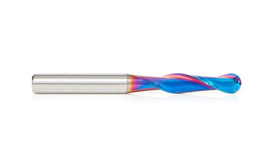 Amana Tool 46369-K SC Spektra Extreme Tool Life Coated Double Flute Up-Cut Ball Nose Spiral 1/16 R x 1/8 D x 1/2 CH x 1/4 SHK x 2 Inch Long Router Bit