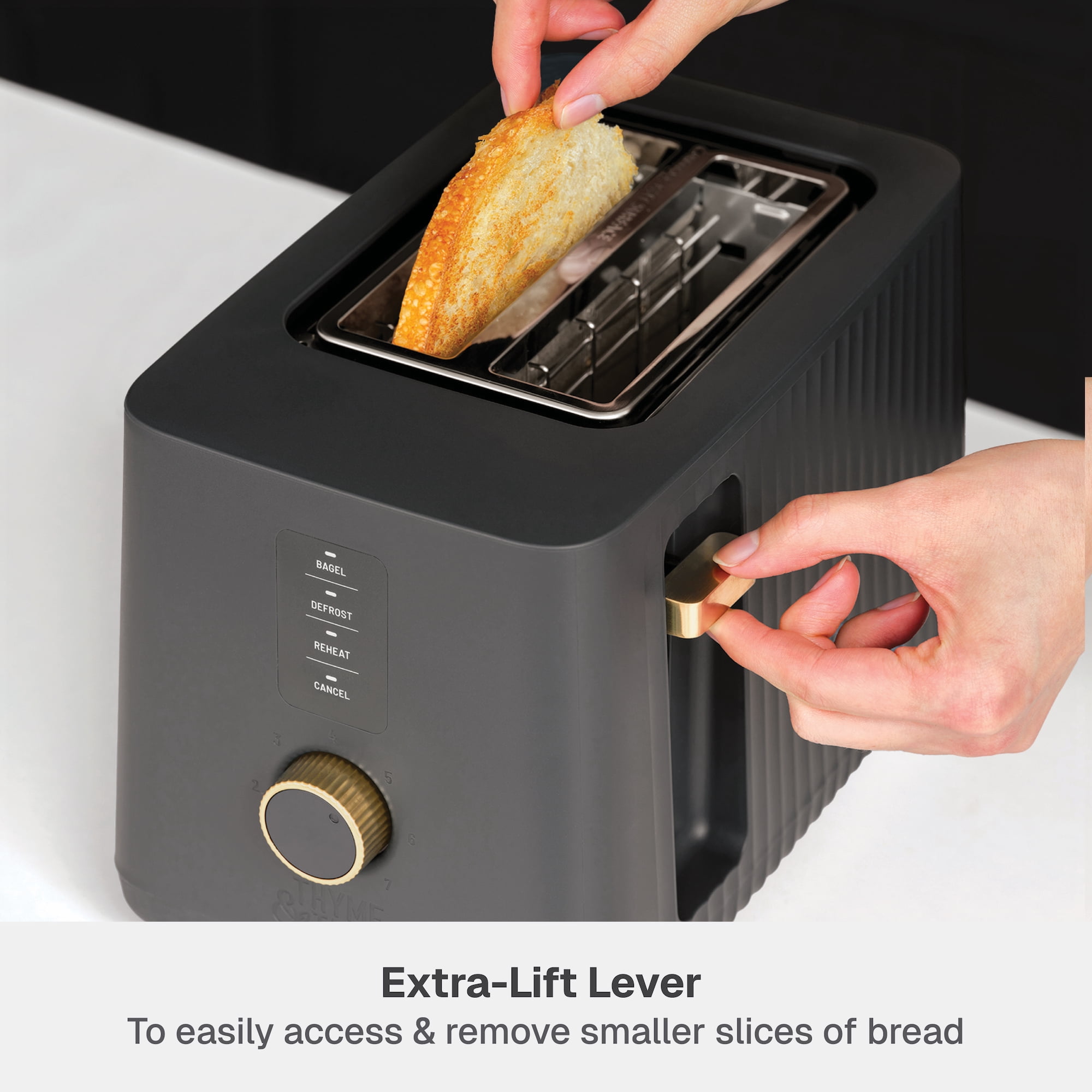 Thyme & Table 2-Slice Toaster, Extra-Wide Slots with Removable Crumb Tray, Slate Grey