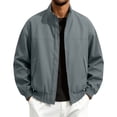 thumbnail image 2 of Zynoxe Plus Size Windbreaker Jackets for Men with Pockets & Elastic Cuffs Hem Classic Stand Collar Zip Up Jackets Loose Long Sleeve Bomber Jacket Fashiona Solid Color Motorcycle Trench Coat, 2 of 9