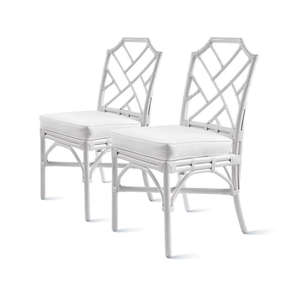 NPD Furniture Kara 21" Fabric and Rattan Chair in White (Set of 2)