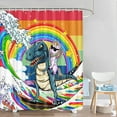 thumbnail image 2 of Funny Colorful Rainbow Shower Curtain for Kids, Cool Unicorn Rode Dinosaur Rainbow Colors Stripe Waves Shower Curtain Sets, Cute Kids Waterproof Fabric Bathroom Accessories Decor with Hooks,70*70IN, 2 of 5