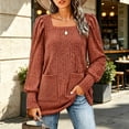 thumbnail image 2 of yillto Womens Square Neck Sweater Lightweight Knit Puff Long Sleeve Cute Loose Sweaters with Pockets, 2 of 5