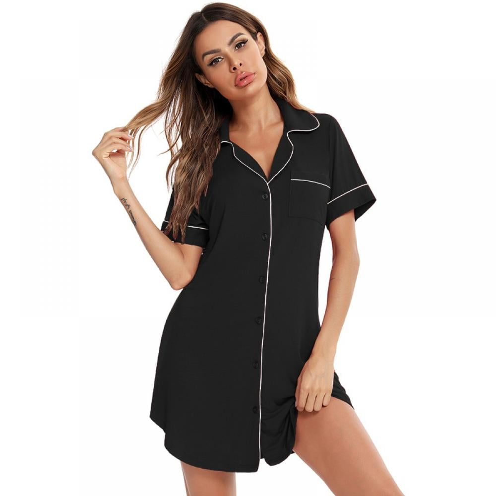Women's Nightgown Button down Sleepshirt Modal Short Sleeve Nightshirt