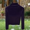 thumbnail image 5 of Lenpel Women's Turtleneck Velvet Tops Long Sleeve Slim Basic T-Shirts Base Layer Shirts Velour Undershirt Blouses(Purple,Medium), 5 of 6