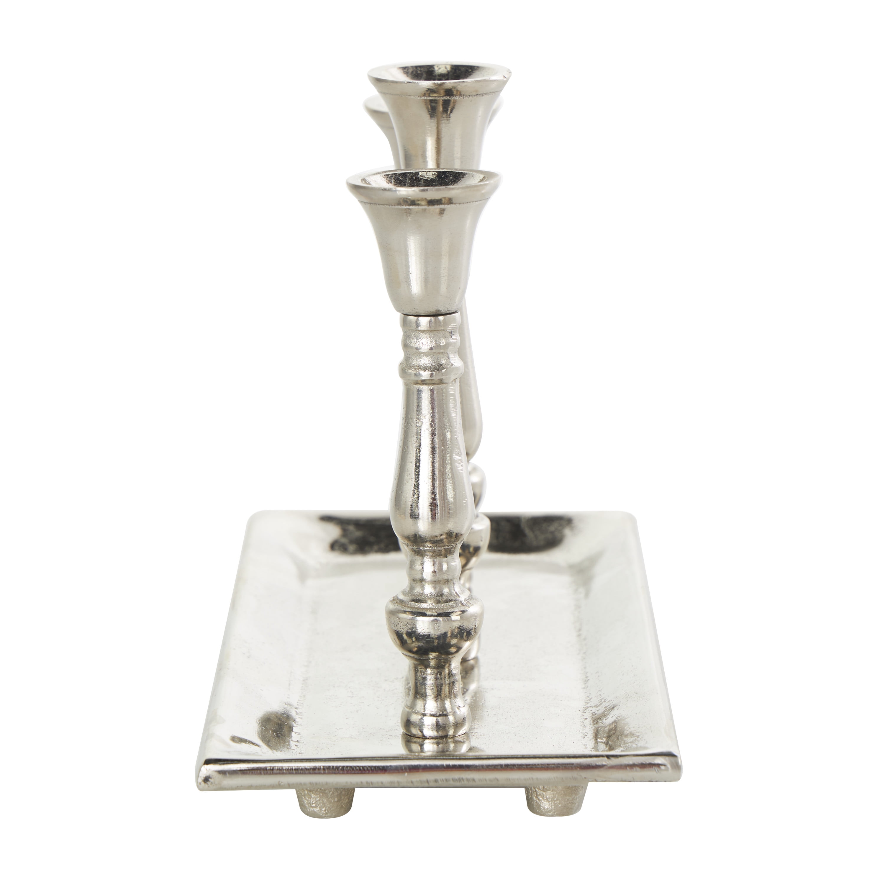 DecMode 3 Holder Silver Aluminum Candelabra with Candle Plate