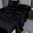 thumbnail image 3 of ANMINY Satin Sheets Full Silk Sheets Black Bed Sheet Set Deep Pocket Bed Flat Fitted Sheet, 4-Pieces, 3 of 10
