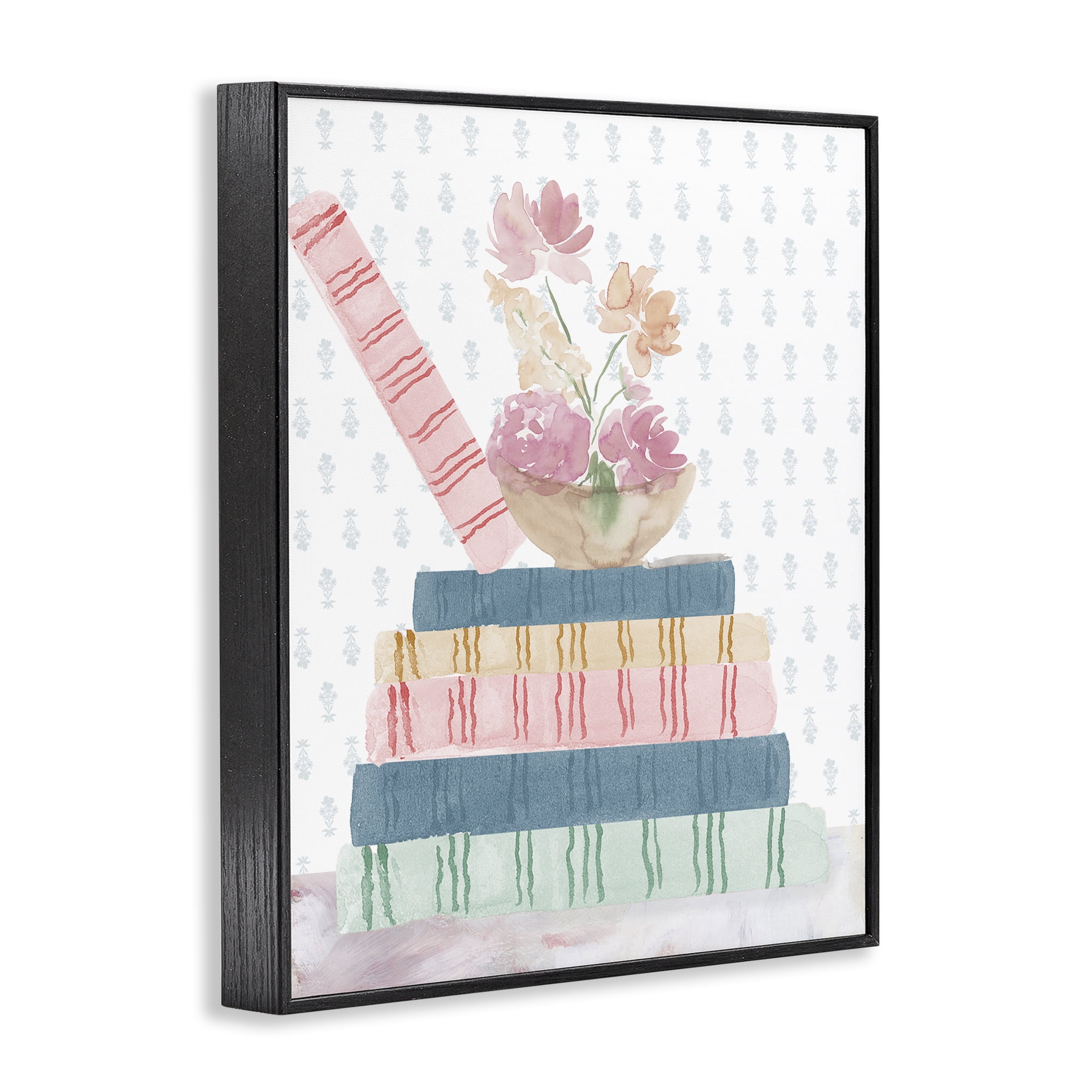 Stupell Industries Pastel Flowers And Books Black Framed Giclee Art, design by Lucille Price