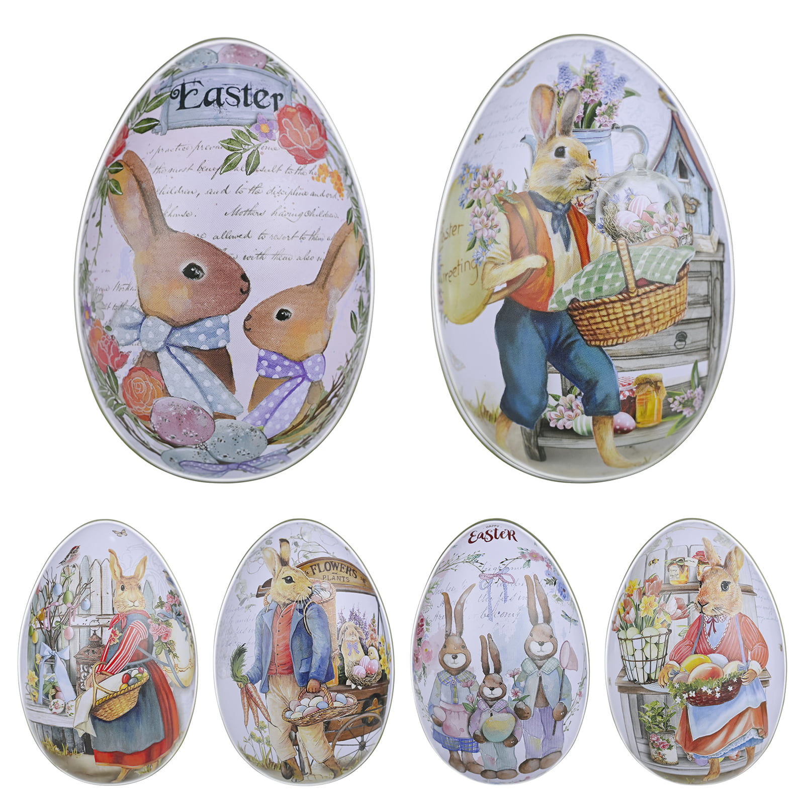 Easter Tins Egg Shaped Rabbit Candy Gift Box Storage Decoration Packaging Eggs 