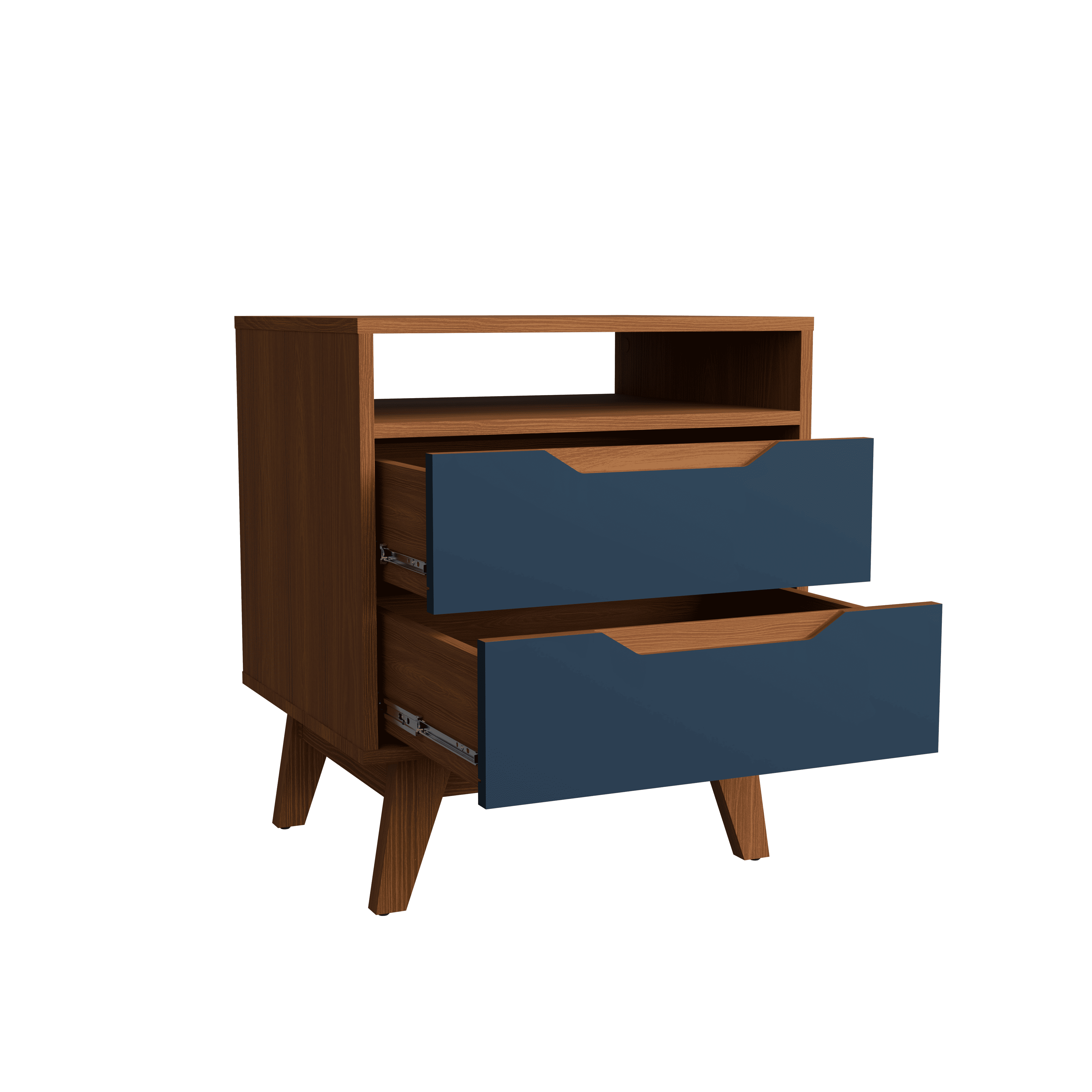 Kappesberg Paris 2-Drawer Nightstand with Open Shelf and Built-in Handles - Golden Oak/Blue - for Adults and Teens