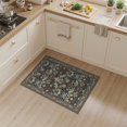thumbnail image 2 of ODIKA 3'x5' Navy Blue Ornate Floral Washable Throw Rug Intricate Botanical Motifs With Classic Symmetrical Design Stain Resistant, Low Profile, Non-Slip for Entryway, Kitchen, Mudroom, 2 of 7
