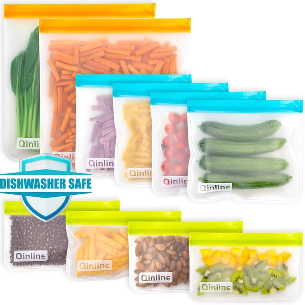 Bolsas reutilizables para almacenar alimentos Qinline, paquete de 10 unidades, 2 litros, 4 sándwiches y 4 aperitivos