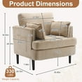 thumbnail image 5 of Ktaxon Corduroy Accent Chair, Reading Chair with Rubberwood Legs, Sofa with Armrest Pockets, Two Armrest Pillows, Thick Cushions,  for Home Office Khaki, 5 of 7