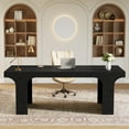 thumbnail image 3 of Tribesigns 70.87" Executive Office Desk, Modern Wooden Writing Table Simple Business Furniture with Arched Design for Home Office, Black, 3 of 5