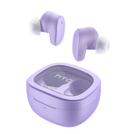 HTC True Wireless Earbuds 9, IPX4 Splashproof Bluetooth 5.3 Noise Cancelling In-Ear Headphones with Game Mode 40ms Ultra-Low Latency, Built-in Mic for Commuting, Exercising (Crystal Purple)