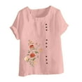 thumbnail image 4 of Sakmal Spring Tops for Women 2024 Short Sleeve Floral Cotton Linen Button Crew Neck T-Shirts Ladies Shirts, 4 of 5