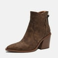 thumbnail image 7 of UngA Wide Calf Western Boots Woman Women's Ankle Boots - Slouchy Fashion Low Calf Flat Booties Comfortable Round Toe Brown,6, 7 of 7