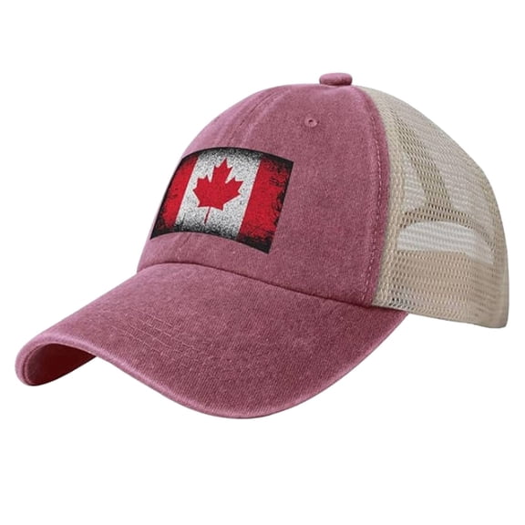 Bibifish Mens Trucker Cap Canada Flag Print With Mesh Back Faded Gray Adjustable Outdoor Casual Headwear