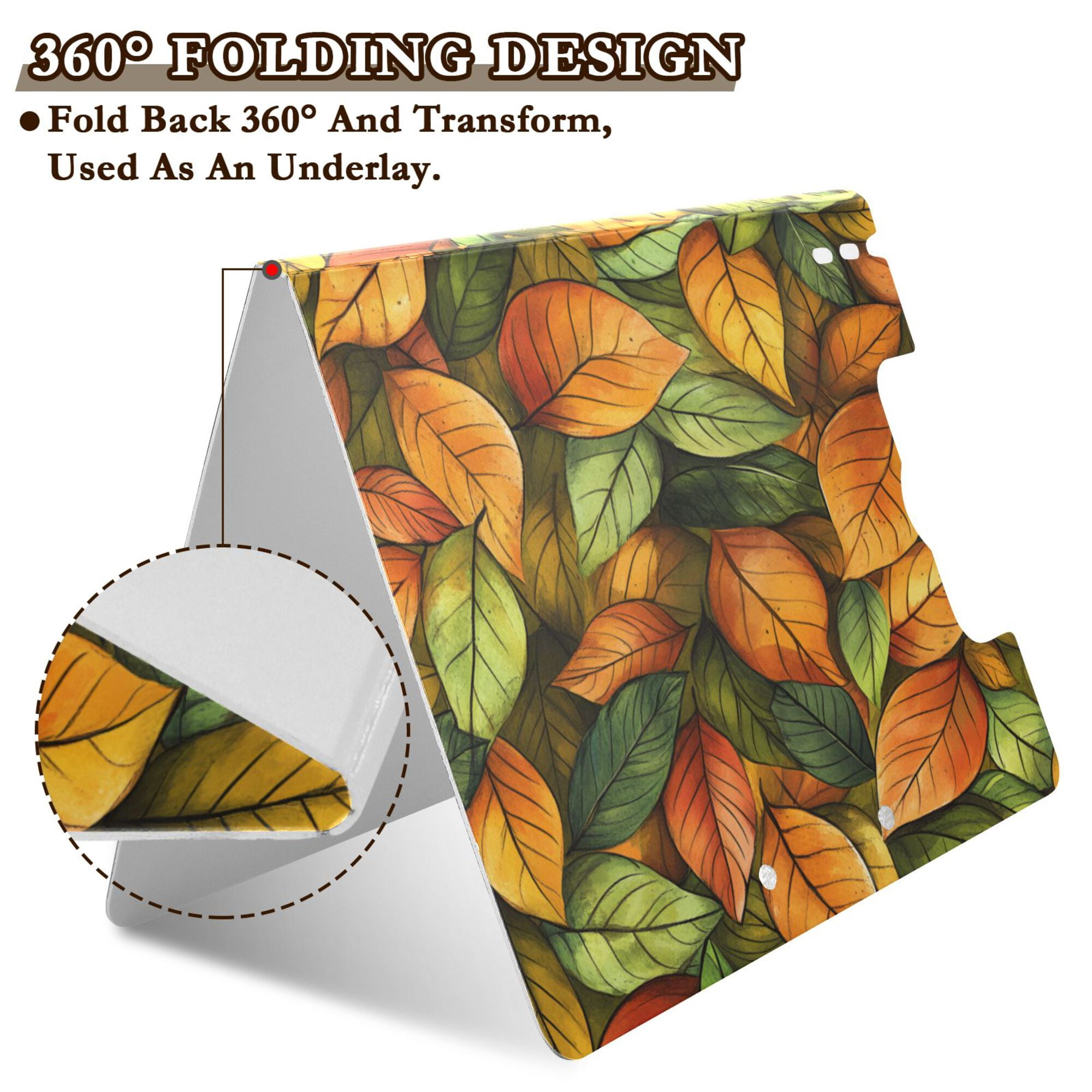 FORMRS A4 Clipboard Folder with Pen Holder Horizontal Foldable School Office Binder, Green Retro Leaves