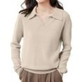 thumbnail image 2 of Polo Pullover Sweater Merino Wool Seamless Sweater Sweaters for Women Oversized Sweaters Cropped Sweater Polo Sweater Solid Color Polo Shirts Knitted Pullover Basic Sweater Tops Beige XL, 2 of 8