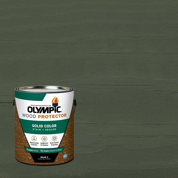 Olympic 1 Gallon SC-1029 Ebony Gray Exterior Solid Wood Protector Stain Plus Sealer in One