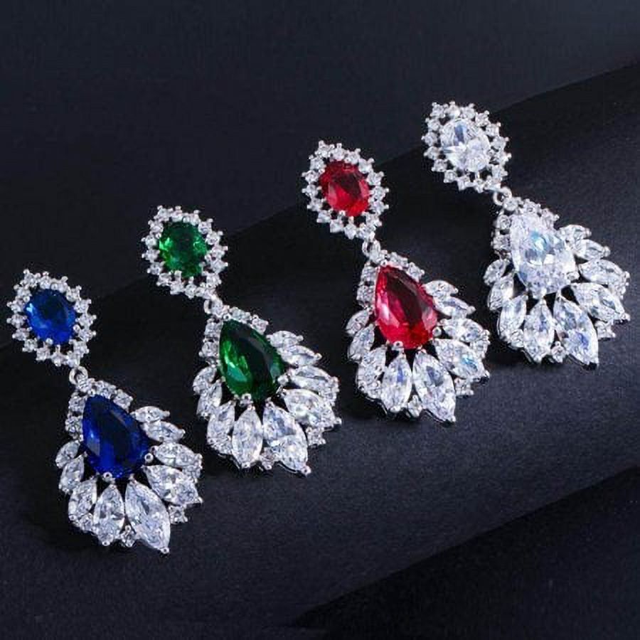Elegant Cubic Zirconia Long Big Dangle Crystal Bridal Chandelier Drop Earring For Women Wedding Jewelry Green - image 3 of 9