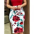 thumbnail image 3 of Women's Retro O-Neck Pencil Dress Short-Sleeve Floral Midi Dress, 3 of 3