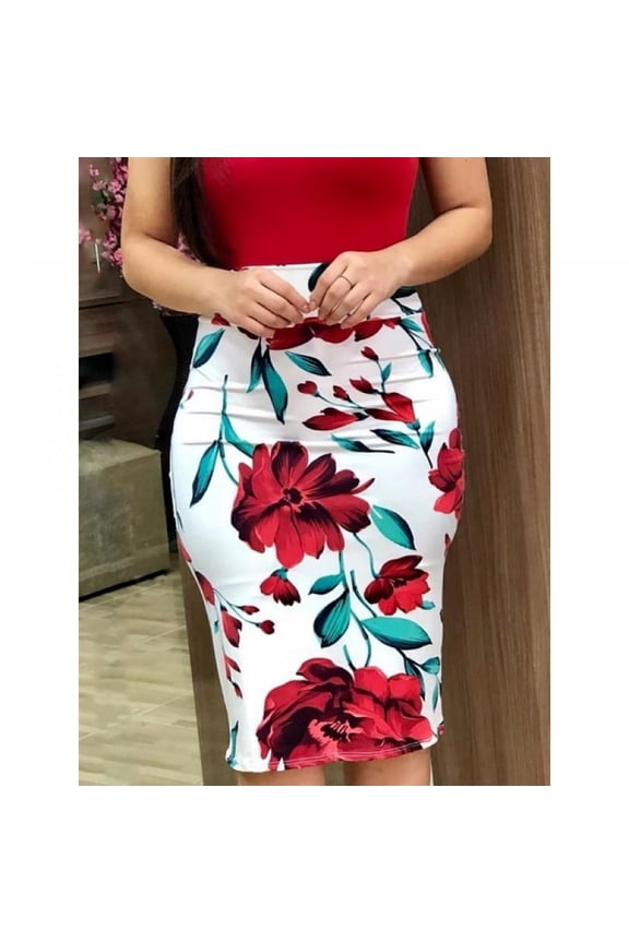 Women's Dress Midi Work Casual Floral Prints Pencil Dresses with Belt