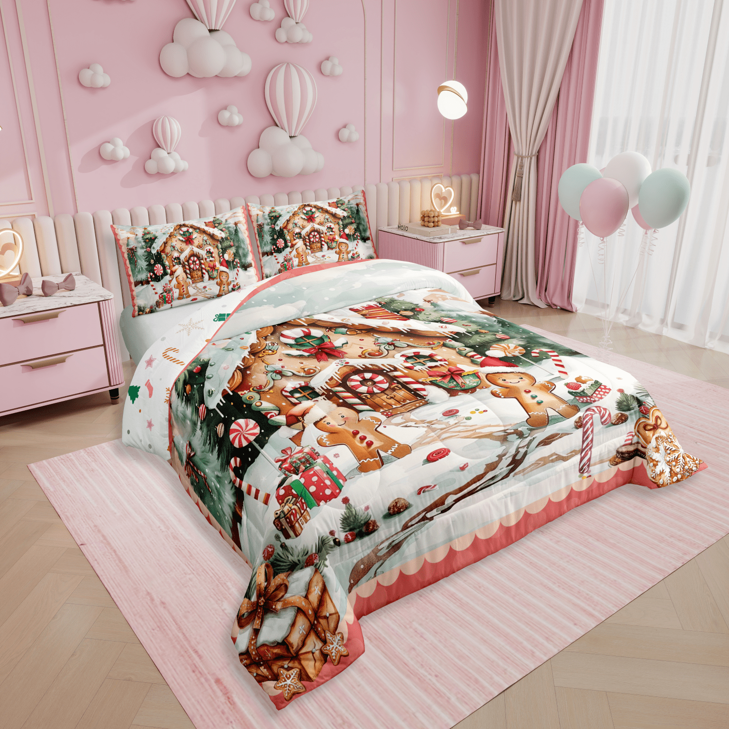 Red Christmas Truck Comforter Set Queen - 3 Piece, Snowflake Plaid Winter Bedding