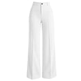 thumbnail image 6 of Plus Size Women's Knit High Waist Wide Leg Trousers, Front Button Zipper Pocket Commute Office Pants, Breathable Casual Bottoms for Daily Workplace | TruHer,White 2XL, 6 of 8