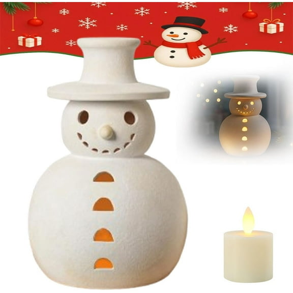 Handmade Snowman, Christmas Decoration, White Clay Winter Figurine Rustic Holiday Accent, Rustic Unique Style for Home Indoor & Outdoor Display(S/M/L)