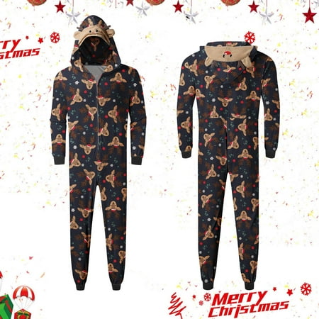 

Parent-child Warm Christmas Set Printed Home Wear Hoodid Pajamas Dads Jumpsuit christmas pajamas