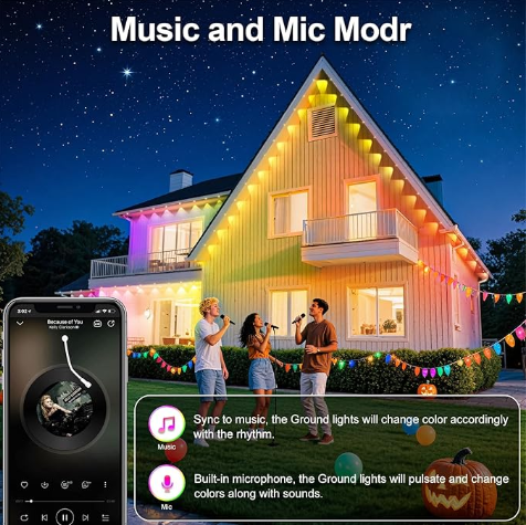 Permanent Outdoor Lights, 200-Foot RGBIC Eave Lights, IP67 Waterproof Home Lighting, Smart LED with App/Remote Control, Ideal for Outdoor Decor, Garden Decor, Parties, Holidays