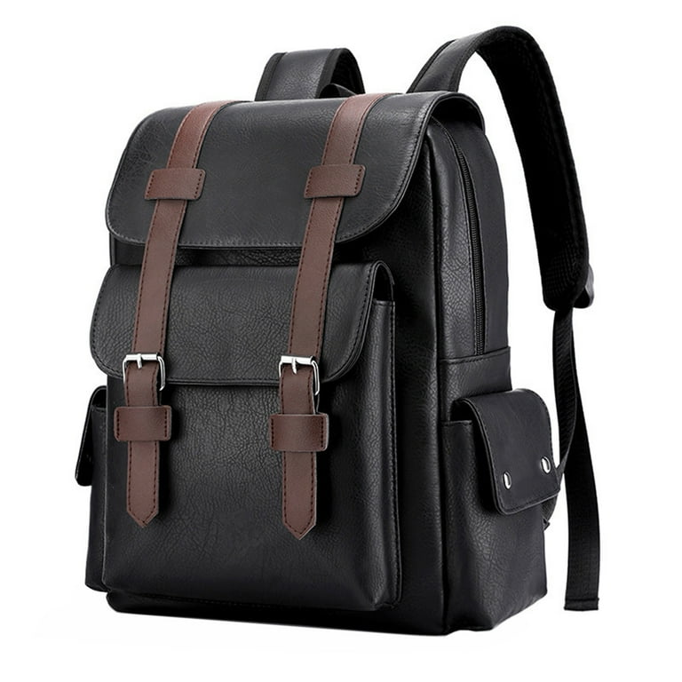 Leather Laptop Backpack for Men Work Business Travel Office Backpack College Bookbag Casual Waterproof Computer Backpack Fits Notebook 15.6 Inch