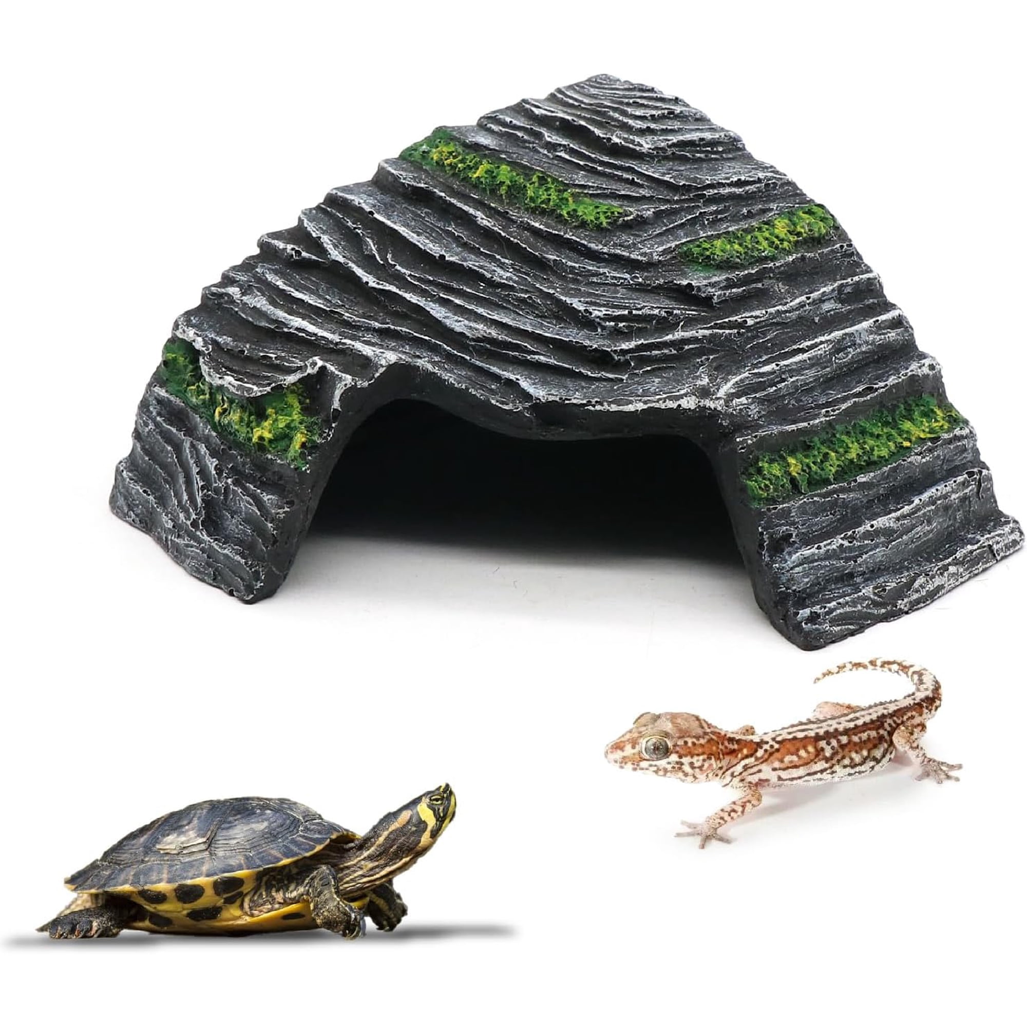 Small Turtle Basking Platform Climbing Ramp Shale Scape Step Ledge, Reptile Cave Hideout Aquarium Tank Accessories Decorations, Great for Reptiles, Amphibians, Leopard Gecko, Frogs