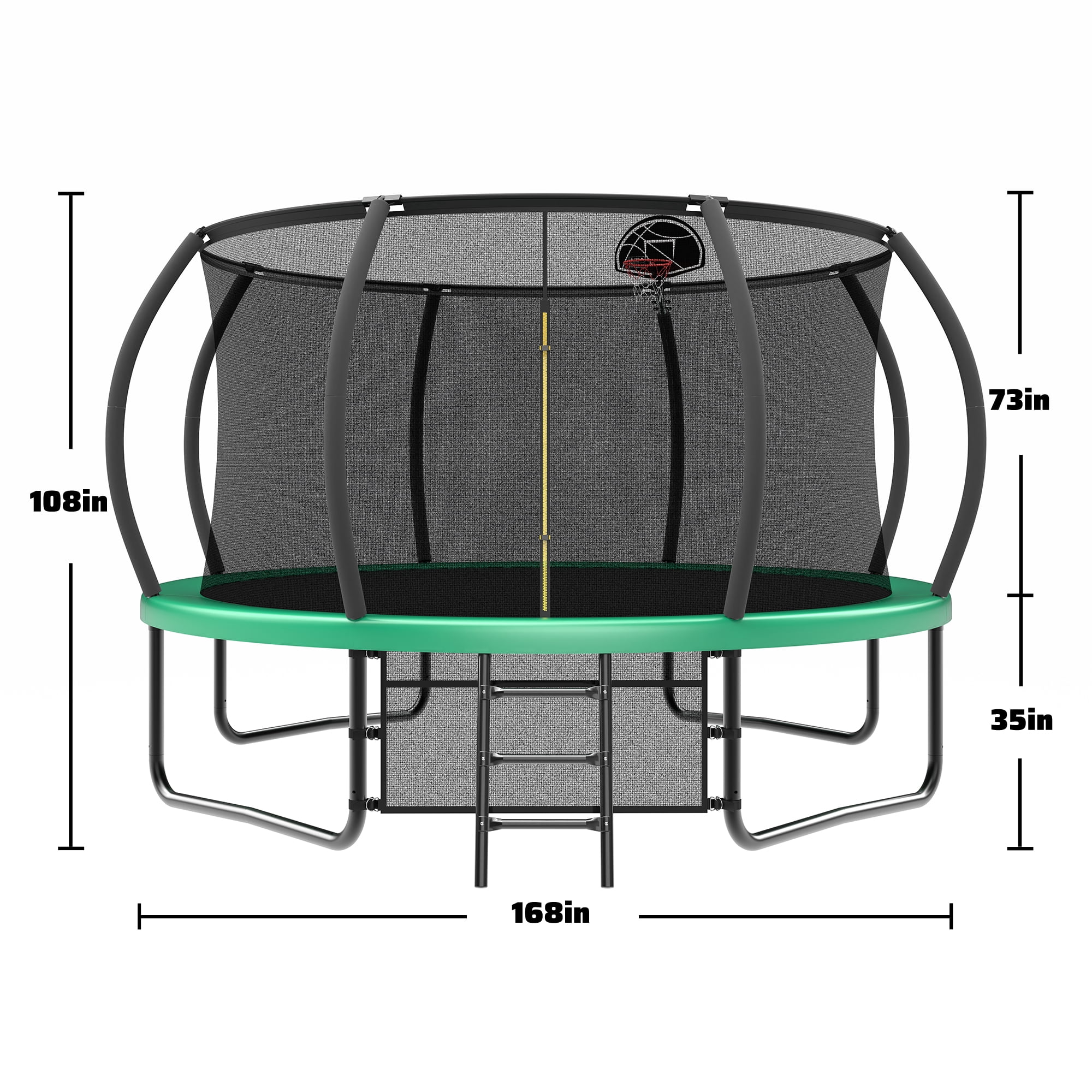14FT Kids Outdoor Trampoline, Recreational Trampoline with Enclosure Net, Ladder & Anti-Rust Coating for Child