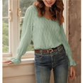 thumbnail image 4 of Camisa de Larga para Mujer, Moda de Otoño, Color Liso, Cuello en V, Camiseta de Larga. Verde S, 4 of 6