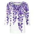 thumbnail image 4 of Htigea Trendy Printed Tshirts for Women Crewneck 3/4 Sleeve Tops Basic Pullover Tee Cozy Daily Vacation T Shirts Purple,M, 4 of 4