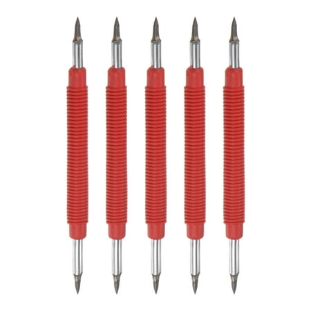 5Pcs Double Head Tungsten Carbide Tip Scriber with Ring Alloy Etching Engraving Pen Engraver Scribe Tools for Metal Red
