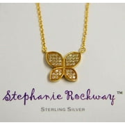 new Yellow Gold Plated Sterling Silver Crystal CZ Butterfly Pendant Charm Necklace