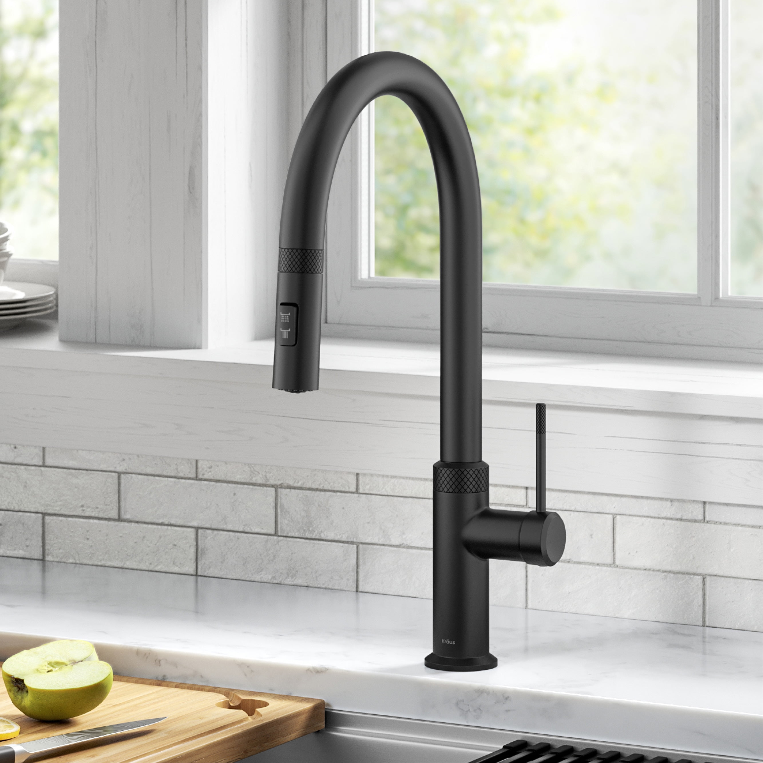 KRAUS Oletto Modern Industrial Pull-Down Single Handle Kitchen Faucet in Matte Black