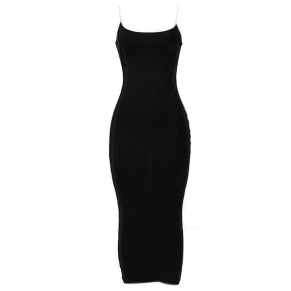 Yoetaun Women Square Neck Sleeveless Tight Fitted Long Bodycon DressParty Club Cocktail Dress Black