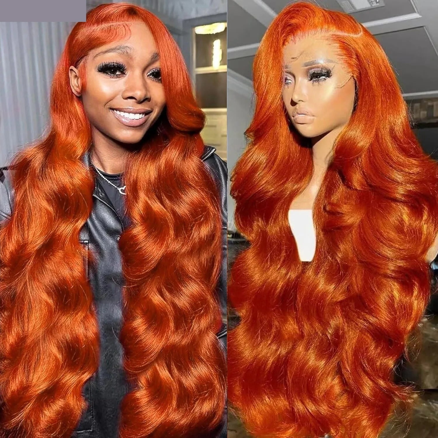 13x4 Ginger Body Wave Human Hair 200 Density HD Transparent Lace Frontal Wigs Pre Plucked for Women
